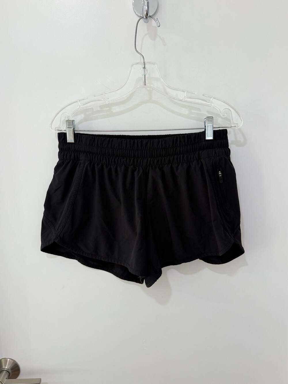 Lululemon Athletica Tracker Mid-Rise Running Shorts with Zipper Pocket, Black, S